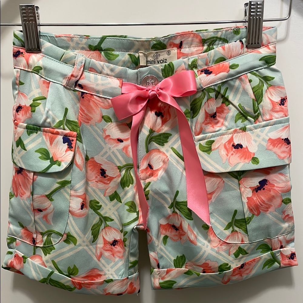 Girls Vibrant Pink & Blue Floral Mini Voiz Shorts size 8 NWT